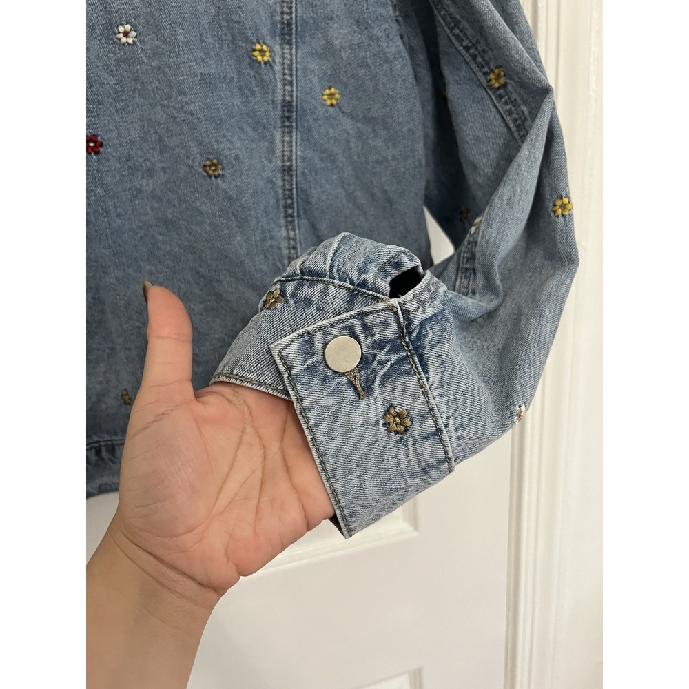 Cottagecore Denim Jacket Floral Embroidered Peter Pan Collar Coquette Fairycore - Picture 12 of 16